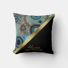 Cojín Decorativo Elegante retro Verde azulado oro negro personaliza