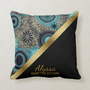Cojín Decorativo Elegante retro Verde azulado oro negro personaliza