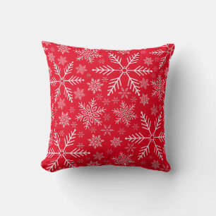 Cojín Decorativo Elegante Rojo Aqua Blanco Copo de Nieve de Inviern