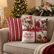 Elegante Rojo Blanco Feliz Navidad Foto Familiar