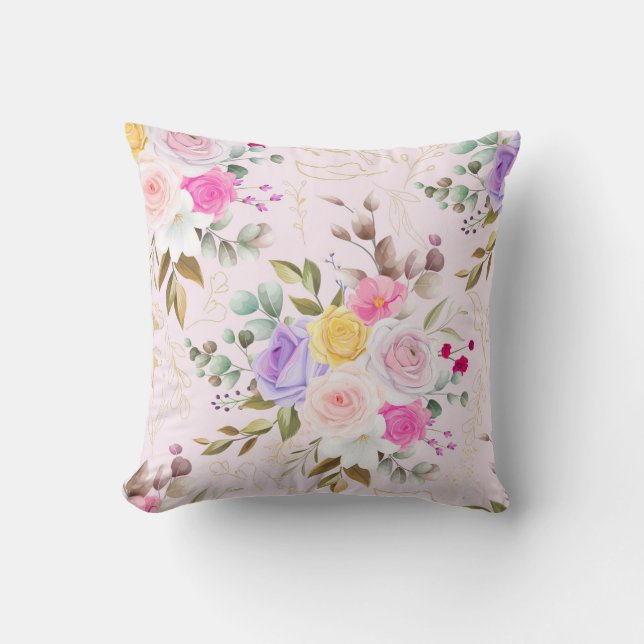Cojín Decorativo Elegante rosa chic floral (Anverso)