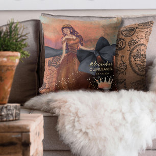 Cojín Decorativo Elegante Rosa de cobre vintage Quinceañera Keepsak