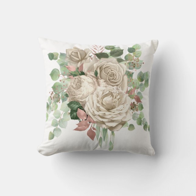 COJÍN DECORATIVO ELEGANTE ROSA DE CREMA EUCALYPTUS CUSHION (Anverso)