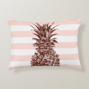 Cojín Decorativo Elegante rosa de oro piña y raya rosa