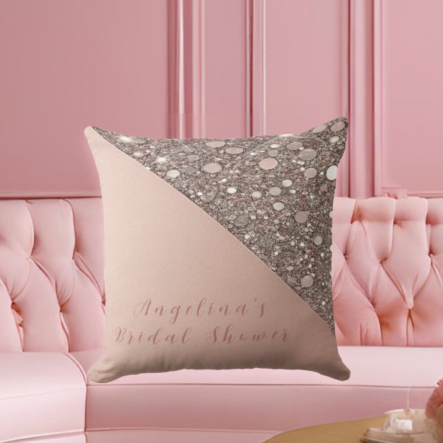 Cojín Decorativo Elegante Rosa Dorada Bridal Shower (Glam rose gold throw pillow adds a luxe touch to bridal lounges and suite decor.)