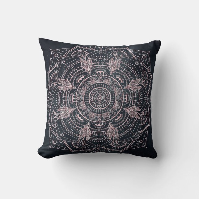 Cojín Decorativo Elegante Rosa Gold Mandala Gray Nebula Diseño (Anverso)