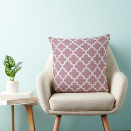 Cojín Decorativo Elegante Rosa Polvoriento Blanco Trellis de Cuatro