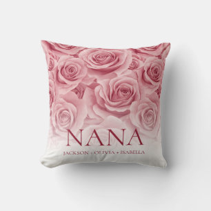 Cojín Decorativo Elegante Rosa Rosa Nombres de los Nietos Floral Na