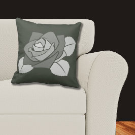 Cojín Decorativo Elegante Rosa Único Florecer En Gris