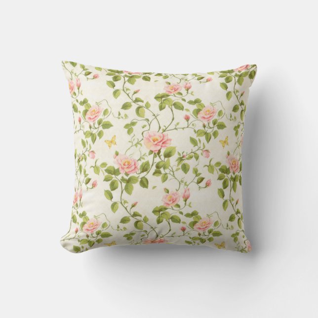 Cojín Decorativo Elegante Rosa Vine Florece (Anverso)