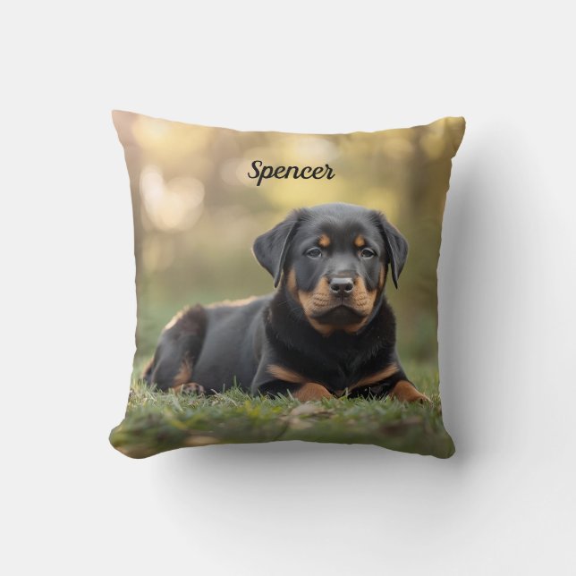 Cojín Decorativo Elegante Rottweiler Personalizado (Anverso)