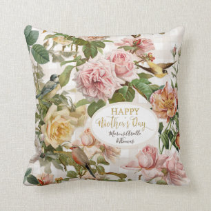 Cojín Decorativo Elegante Rubor Floral Feliz Día de la Madre Vintag