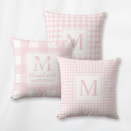 Cojín Decorativo Elegante Rubor Pink Monogram Classic Gingham