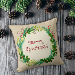 Cojín Decorativo Elegante Rustic Modern Green Taupe Feliz Navidad