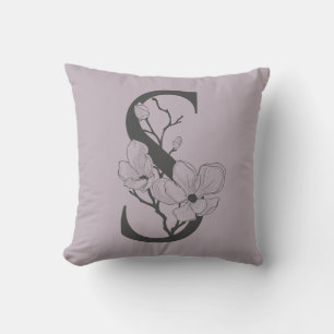 Cojín Decorativo Elegante S Boho Floral Monograma Inicial Lila Gris