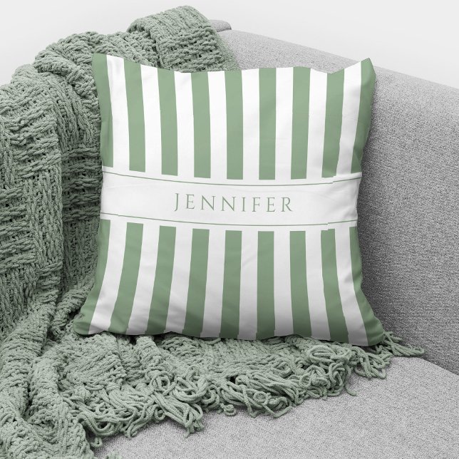 Cojín Decorativo Elegante Sage Green & White Stripes Nombre del pat (Subido por el creador)