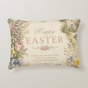 Cojín Decorativo Elegante saludo de Pascua del campo francés vintag