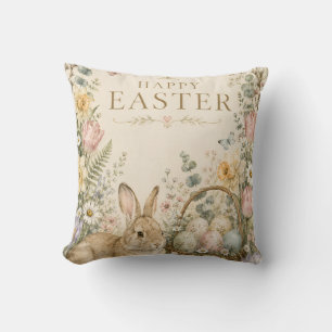 Cojín Decorativo Elegante saludo de Pascua, estilo porcelana azul y