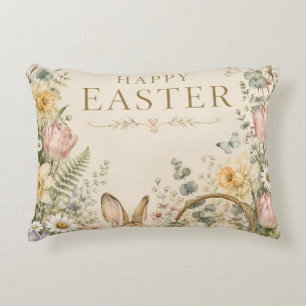 Cojín Decorativo Elegante saludo de Pascua, estilo porcelana azul y