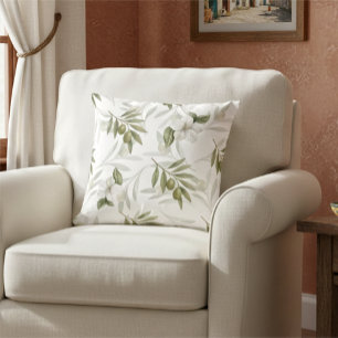 Cojín Decorativo Elegante Salvia Oliva Acuarela Chic