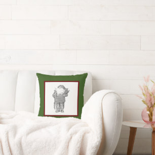 Cojín Decorativo Elegante Santa en suéter festivo, boceto navideño