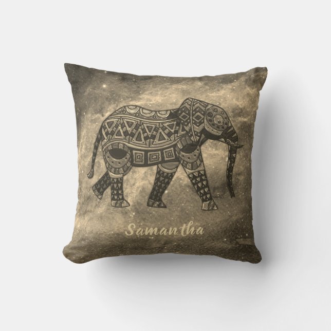 Cojín Decorativo Elegante Sepia y elefante artístico negro (Anverso)