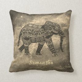 Cojín Decorativo Elegante Sepia y elefante artístico negro