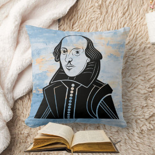 Cojín Decorativo Elegante Shakespeare Blue White Gold Watercolor
