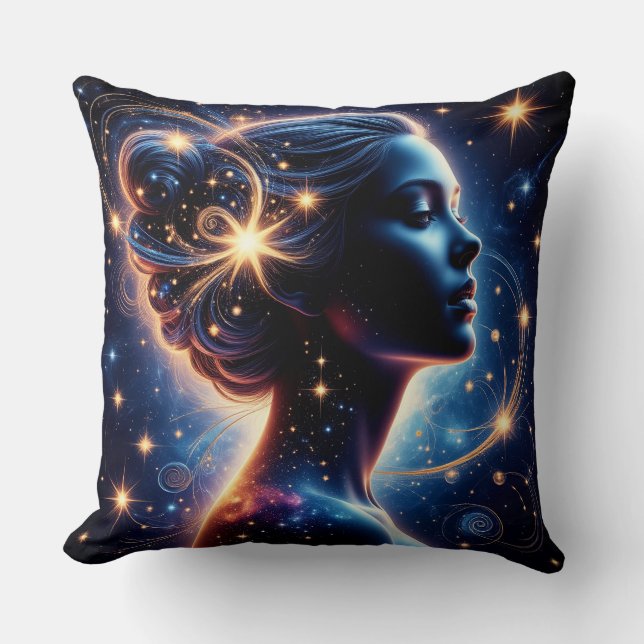 Cojín Decorativo Elegante Silueta de Mujer Celestial (Anverso)