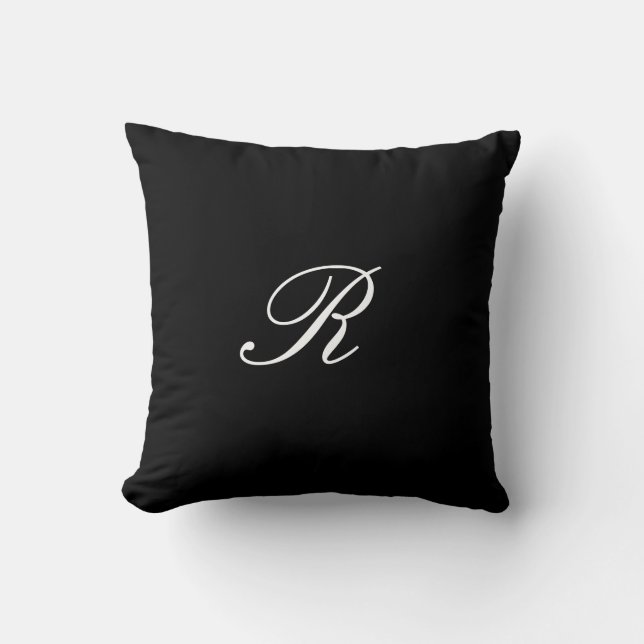 Cojín Decorativo Elegante simple negro del monograma y blanco (Anverso)