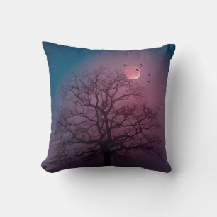 Cojín Decorativo Elegante Spooky Halloween Theme Tree Moon Artwork