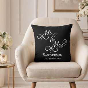 Cojín Decorativo Elegante Sr y Sra Boda Negro