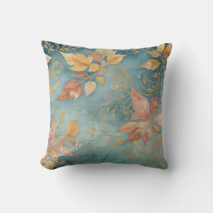 Cojín Decorativo Elegante Susurro de Otoño Dorado Rosado Texto Prec