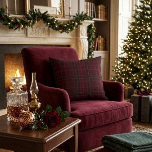 Cojín Decorativo Elegante Tartán Burgundy