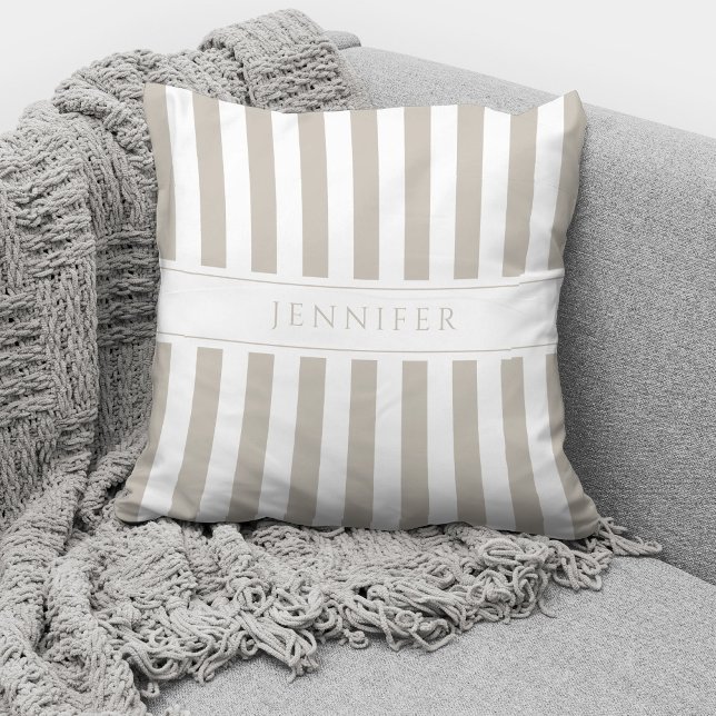 Cojín Decorativo Elegante Taupe Beige Stripes Nombre del patrón (Subido por el creador)