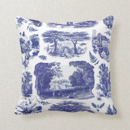 Cojín Decorativo Elegante Tela Pastoral De Paisaje Azul Vintage