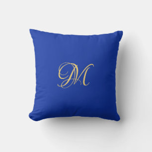 Cojín Decorativo Elegante Tendencia Sólido Monograma Nombre Azul Re