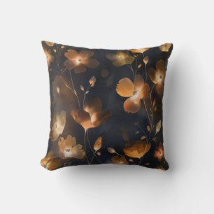 Cojín Decorativo Elegante terra cotta de cobre dorado negro floral