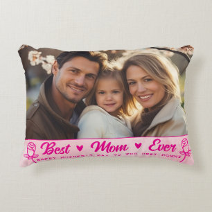 Cojín Decorativo Elegante texto foto Día de la Madre acuarela rosa
