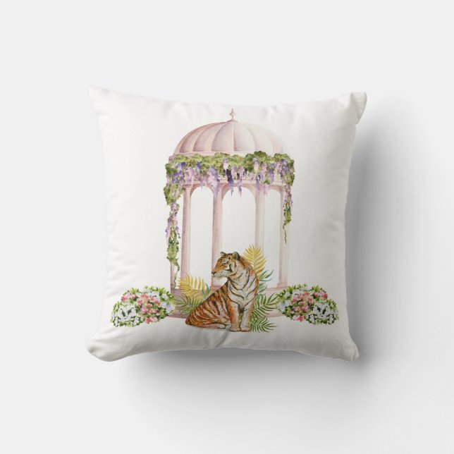 Cojín Decorativo Elegante tigre indio Impresión botánica estética (Anverso)
