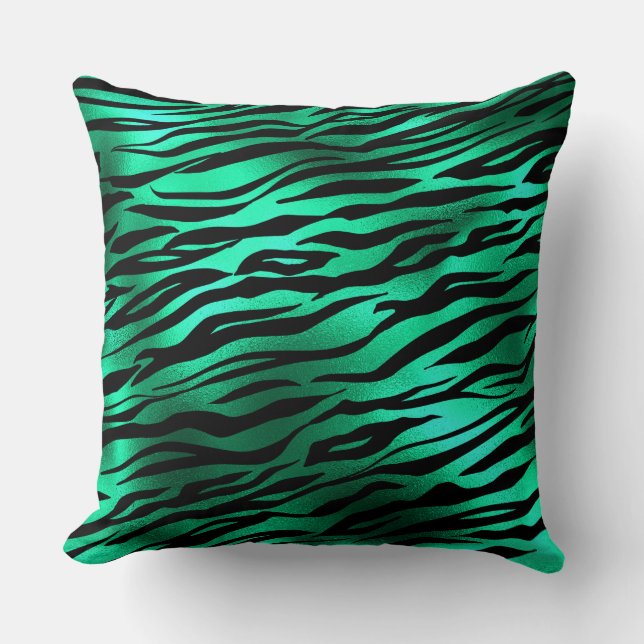 Cojín Decorativo Elegante tigre salvaje verde y negro tira Safari (Anverso)