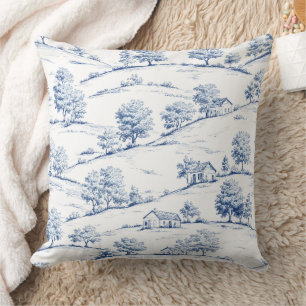 Cojín Decorativo Elegante Toile Azul Escenas Pastorales Francesas V