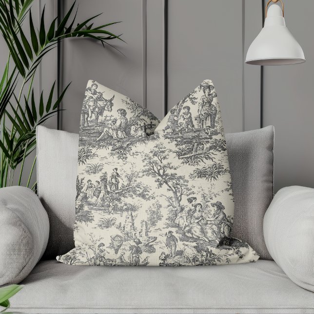 Cojín Decorativo elegante toile de jouy blanco y negro (Subido por el creador)