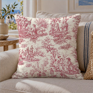 Cojín Decorativo Elegante Toile de Jouy Francesa Vintage Roja