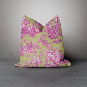 Cojín Decorativo Elegante toile rosa verde vintage de jouy