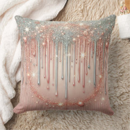 Cojín Decorativo Elegante tono rosa y brillo plateado Drip