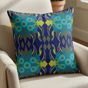 Cojín Decorativo Elegante Turquesa Y Azul Marino 