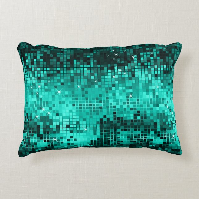Cojín Decorativo Elegante Turquoise Disco Ball Purpurina & Sparkles