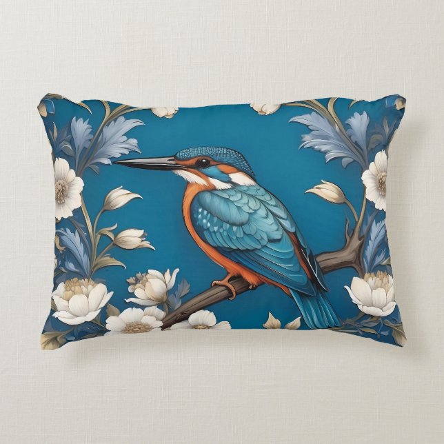 Cojín Decorativo Elegante Turquoise Kingfisher Bird Floral (Anverso)