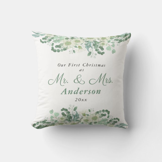 Cojín Decorativo Elegante vegetación Primera Navidad como Sr. y la  (Anverso)